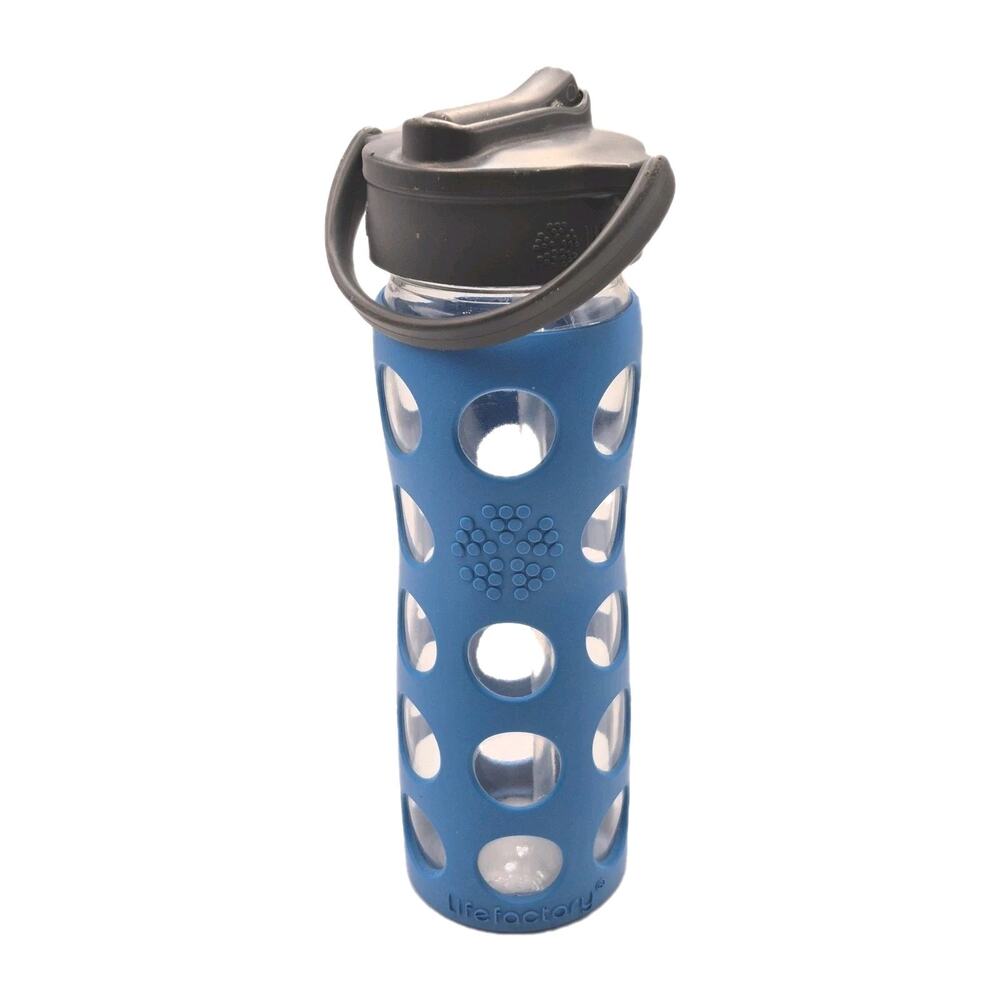 LifeFactory Blue Silicone Wrapped Glass Water Bottle 14oz BPA Free
